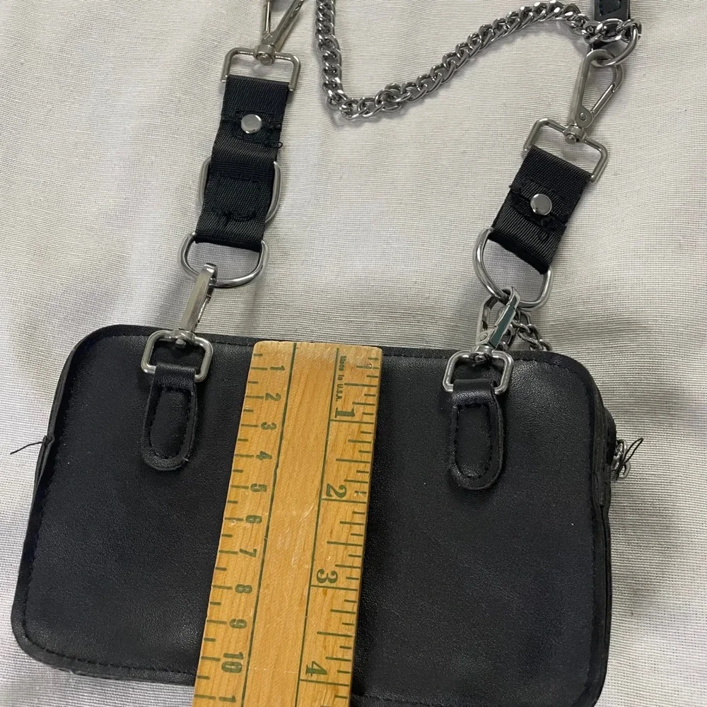 Black Utility Crossbody Bag Chain Strap Mini Pouch Y2K Techwear Festival Grunge
